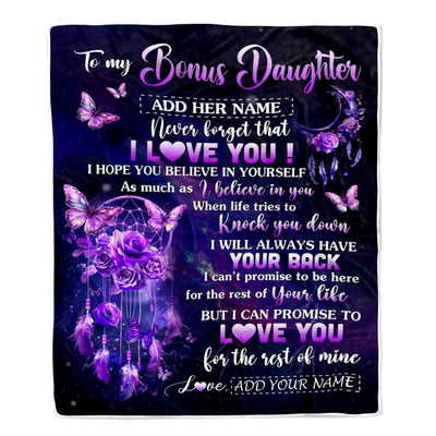 Personalized To My Bonus Daughter Gifts Blanket From Step Mom Floral Butterfly Love You Stepdaughter Birthday Gifts Graduation Christmas Fleece Blanket | siriusteestore