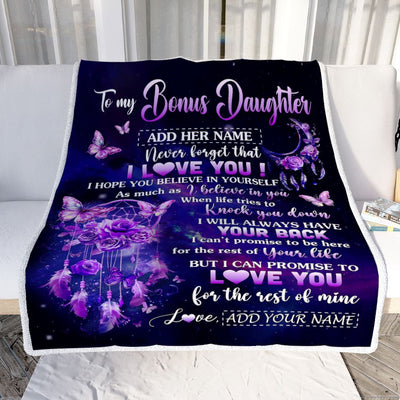 Personalized To My Bonus Daughter Gifts Blanket From Step Mom Floral Butterfly Love You Stepdaughter Birthday Gifts Graduation Christmas Fleece Blanket | siriusteestore