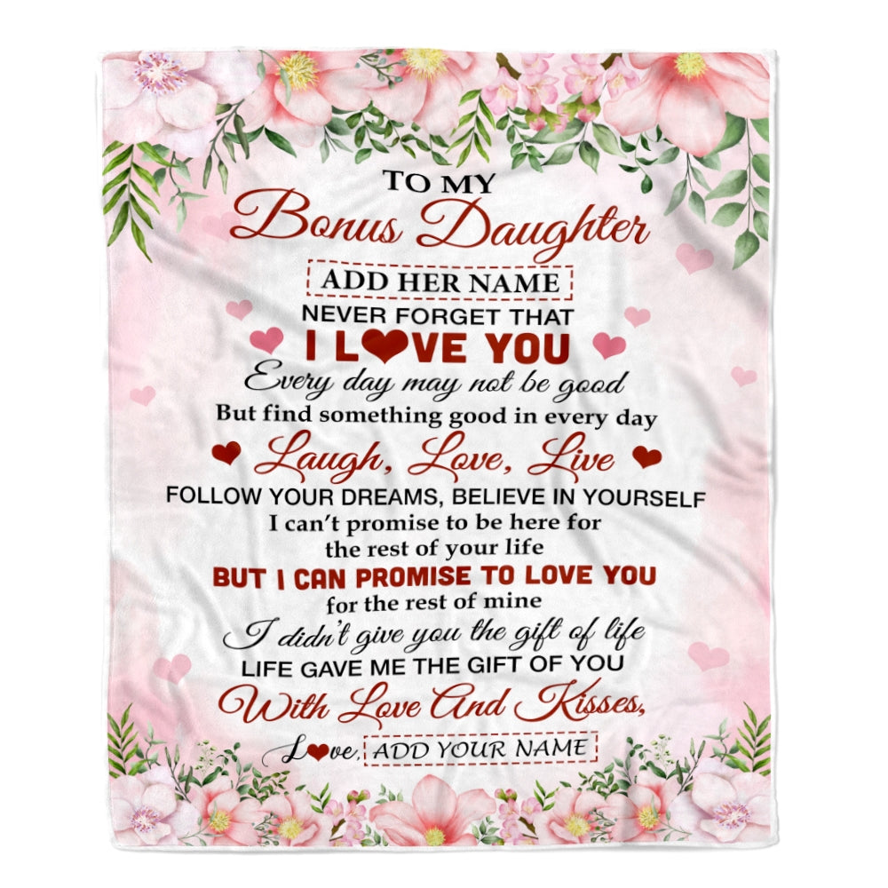 Personalized To My Bonus Daughter Gifts Blanket From Step Mom Floral I Love You Birthday Gifts For Stepdaughter Graduation Christmas Fleece Throw Blanket | siriusteestore