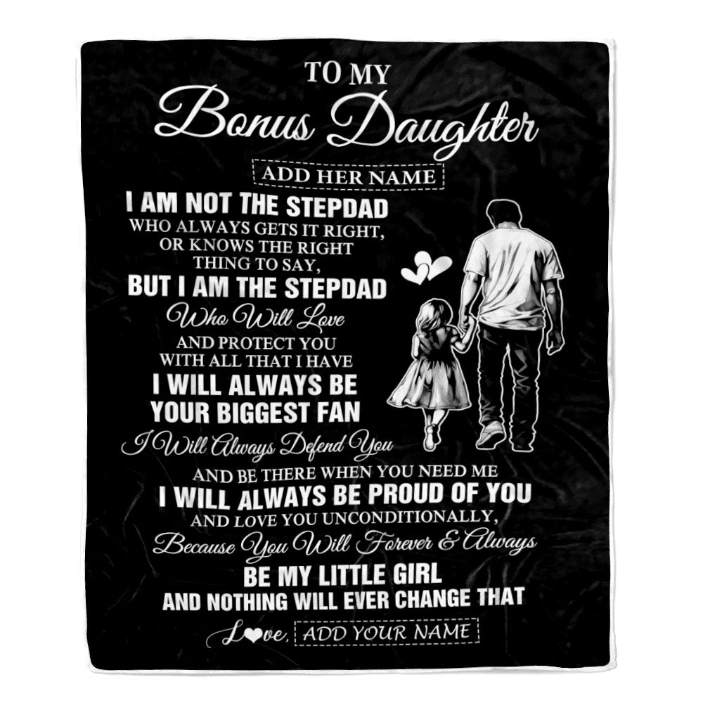Personalized To My Bonus Daughter Gifts Blanket From Stepdad Biggest Fan Birthday Gifts For Stepdaughter From Stepfather Christmas Custom Fleece Throw Blanket | siriusteestore