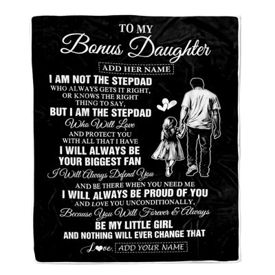 Personalized To My Bonus Daughter Gifts Blanket From Stepdad Biggest Fan Birthday Gifts For Stepdaughter From Stepfather Christmas Custom Fleece Throw Blanket | siriusteestore