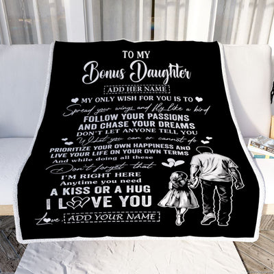 Personalized To My Bonus Daughter Gifts Blanket From Stepdad My Only Wish For You Stepdaughter Birthday Gifts Graduation Christmas Fleece Throw Blanket | siriusteestore