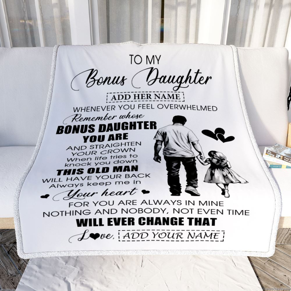 Personalized To My Bonus Daughter Gifts Blanket From Stepdad Whenever Man Unique Birthday Gifts For Stepdaughter Graduation Christmas Custom Fleece Blanket | siriusteestore