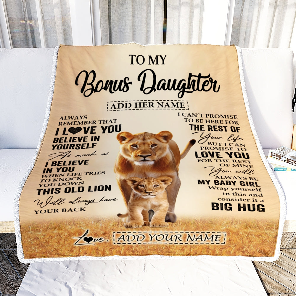 Personalized To My Bonus Daughter Gifts Blanket From Stepmom Always Remember Lion Gifts For Stepdaughter Birthday Graduation Christmas Custom Fleece Blanket | siriusteestore
