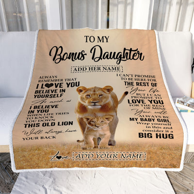 Personalized To My Bonus Daughter Gifts Blanket From Stepmom Always Remember Lion Gifts For Stepdaughter Birthday Graduation Christmas Custom Fleece Blanket | siriusteestore