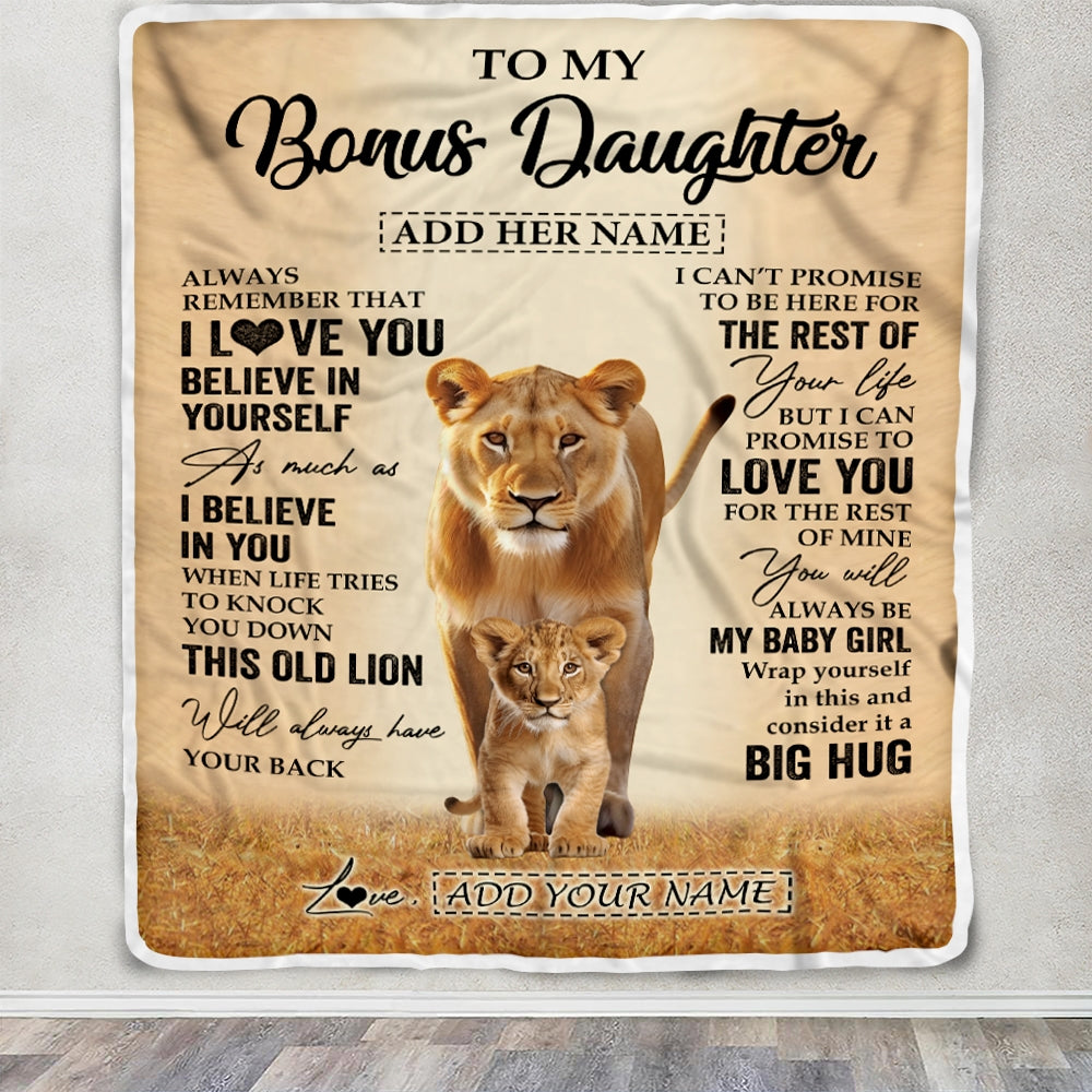 Personalized To My Bonus Daughter Gifts Blanket From Stepmom Always Remember Lion Gifts For Stepdaughter Birthday Graduation Christmas Custom Fleece Blanket | siriusteestore