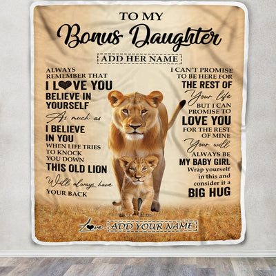 Personalized To My Bonus Daughter Gifts Blanket From Stepmom Always Remember Lion Gifts For Stepdaughter Birthday Graduation Christmas Custom Fleece Blanket | siriusteestore
