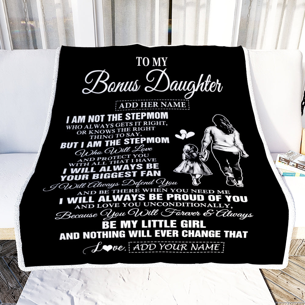 Personalized To My Bonus Daughter Gifts Blanket From Stepmom Biggest Fan Birthday Gifts For Stepdaughter From Stepmother Christmas Custom Fleece Throw Blanket | siriusteestore