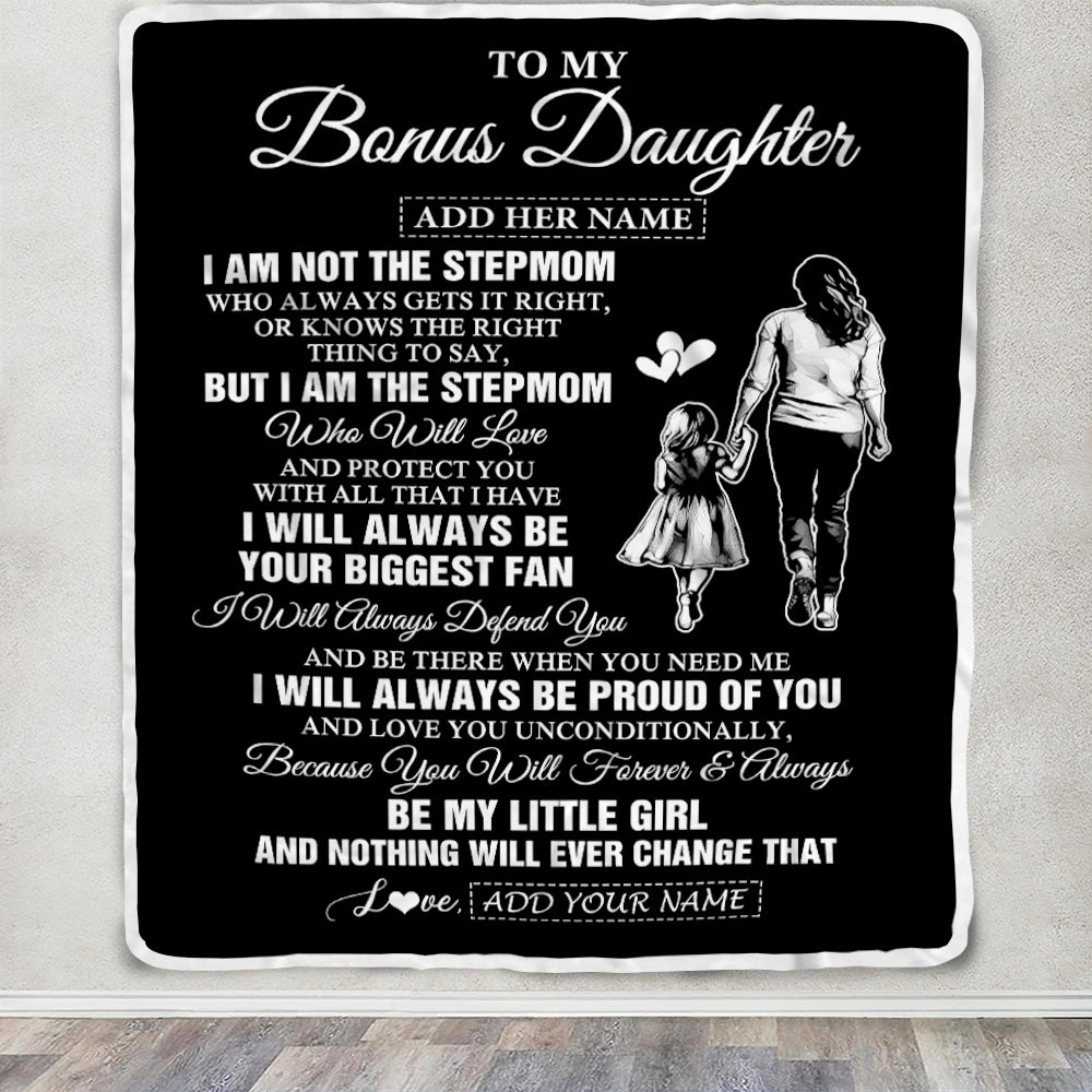Personalized To My Bonus Daughter Gifts Blanket From Stepmom Biggest Fan Birthday Gifts For Stepdaughter From Stepmother Christmas Custom Fleece Throw Blanket | siriusteestore
