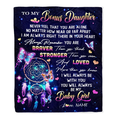 Personalized To My Bonus Daughter Gifts Blanket From Stepmom Dream Catcher Butterfly Girl Stepdaughter Birthday Graduation Christmas Customized Fleece Blanket | siriusteestore
