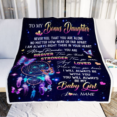 Personalized To My Bonus Daughter Gifts Blanket From Stepmom Dream Catcher Butterfly Girl Stepdaughter Birthday Graduation Christmas Customized Fleece Blanket | siriusteestore
