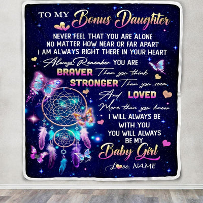Personalized To My Bonus Daughter Gifts Blanket From Stepmom Dream Catcher Butterfly Girl Stepdaughter Birthday Graduation Christmas Customized Fleece Blanket | siriusteestore