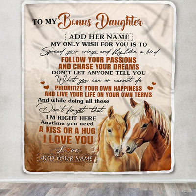 Personalized To My Bonus Daughter Gifts Blanket From Stepmom Horse My Only Wish For You Stepdaughter Birthday Gifts Graduation Christmas Fleece Throw Blanket | siriusteestore