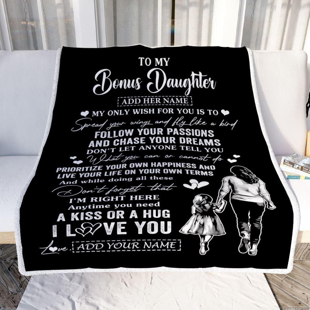 Personalized To My Bonus Daughter Gifts Blanket From Stepmom My Only Wish For You Stepdaughter Birthday Gifts Graduation Christmas Fleece Throw Blanket | siriusteestore