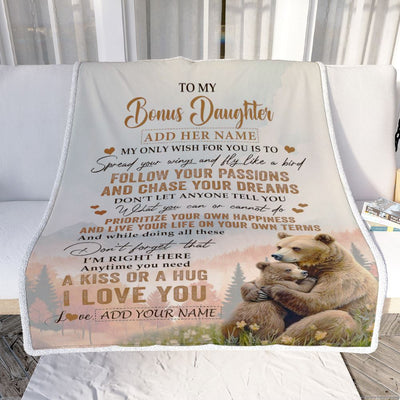 Personalized To My Bonus Daughter Gifts Blanket From Stepmom Stepdad Bear My Only Wish For You Stepdaughter Birthday Gifts Graduation Christmas Fleece Blanket | siriusteestore