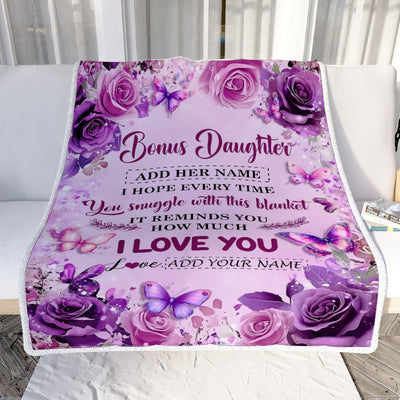 Personalized To My Bonus Daughter Gifts Blanket From Stepmom Stepdad Purple Floral Birthday Gifts For Stepdaughter Graduation Christmas Fleece Throw Blanket | siriusteestore