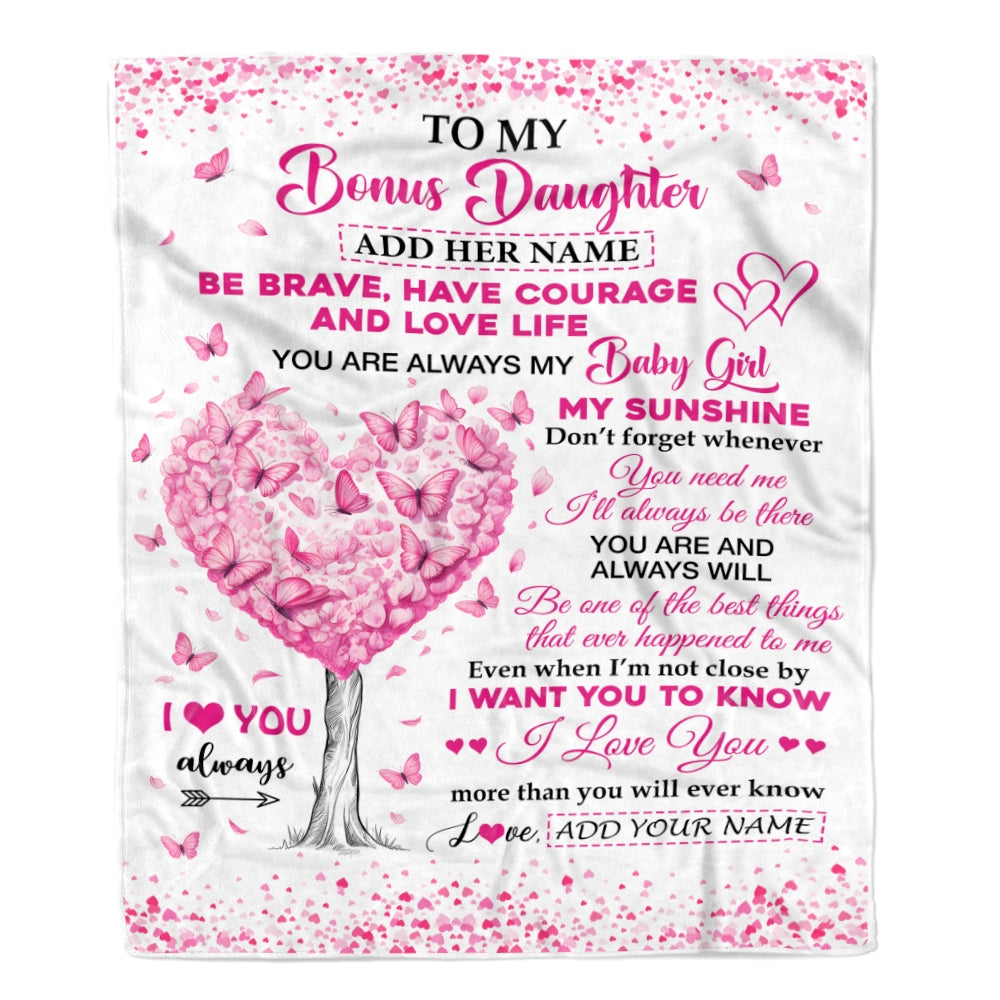 Personalized To My Bonus Daughter Gifts Blanket From Stepmom Stepdad Tree I Love You Always Stepdaughter Birthday Gifts Mothers Day Christmas Fleece Blanket | siriusteestore
