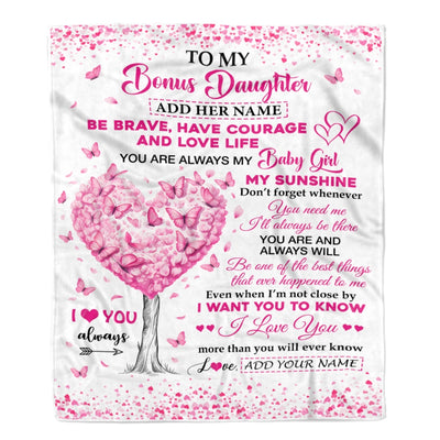 Personalized To My Bonus Daughter Gifts Blanket From Stepmom Stepdad Tree I Love You Always Stepdaughter Birthday Gifts Mothers Day Christmas Fleece Blanket | siriusteestore