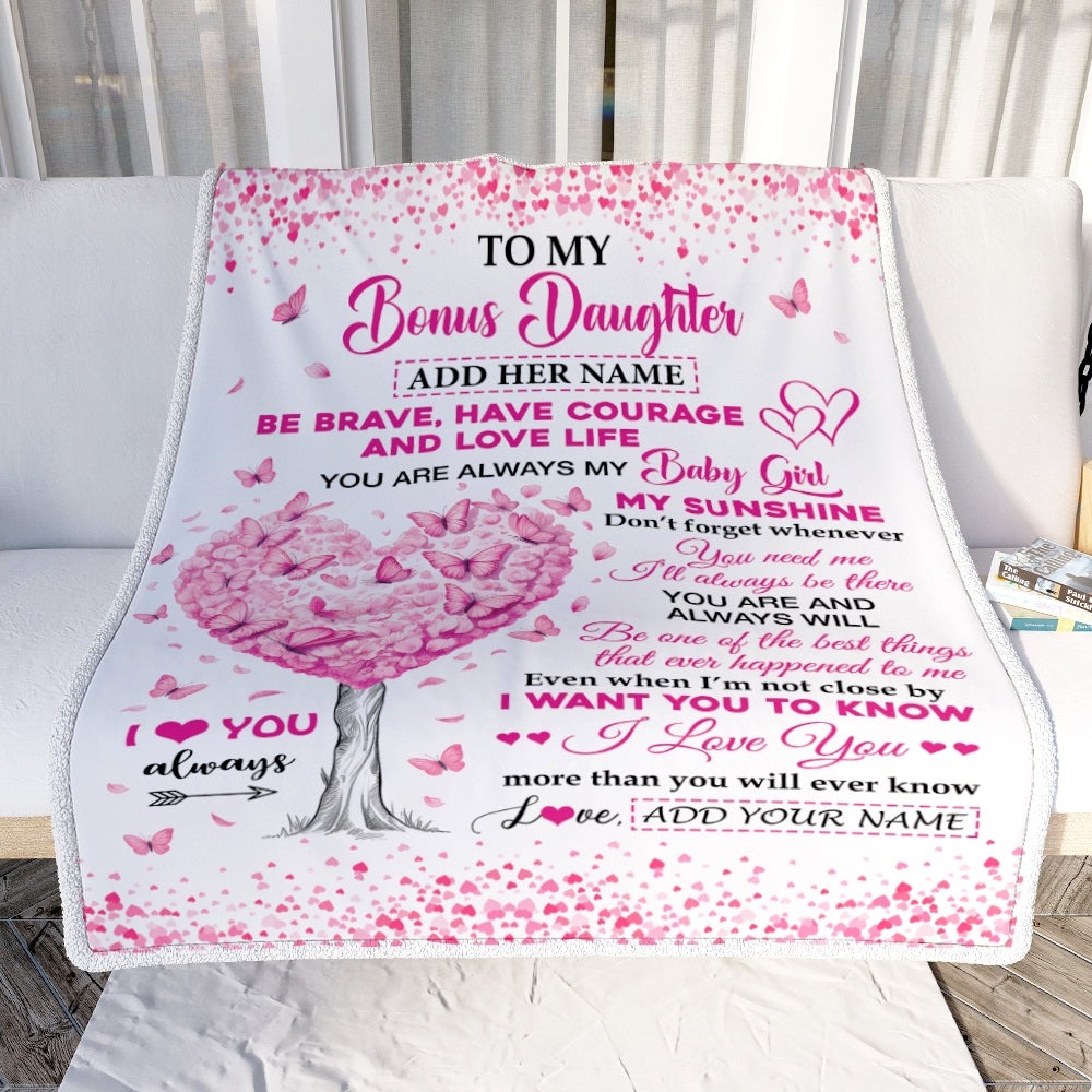 Personalized To My Bonus Daughter Gifts Blanket From Stepmom Stepdad Tree I Love You Always Stepdaughter Birthday Gifts Mothers Day Christmas Fleece Blanket | siriusteestore