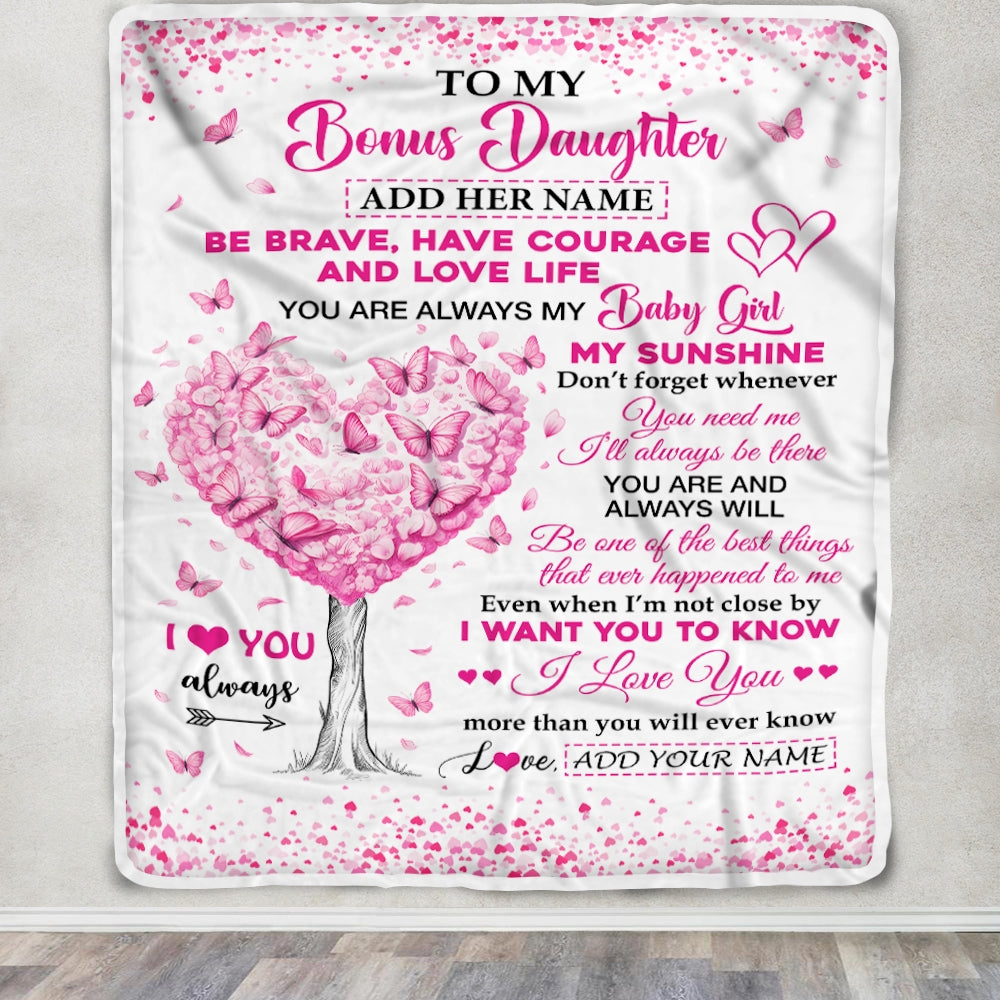 Personalized To My Bonus Daughter Gifts Blanket From Stepmom Stepdad Tree I Love You Always Stepdaughter Birthday Gifts Mothers Day Christmas Fleece Blanket | siriusteestore