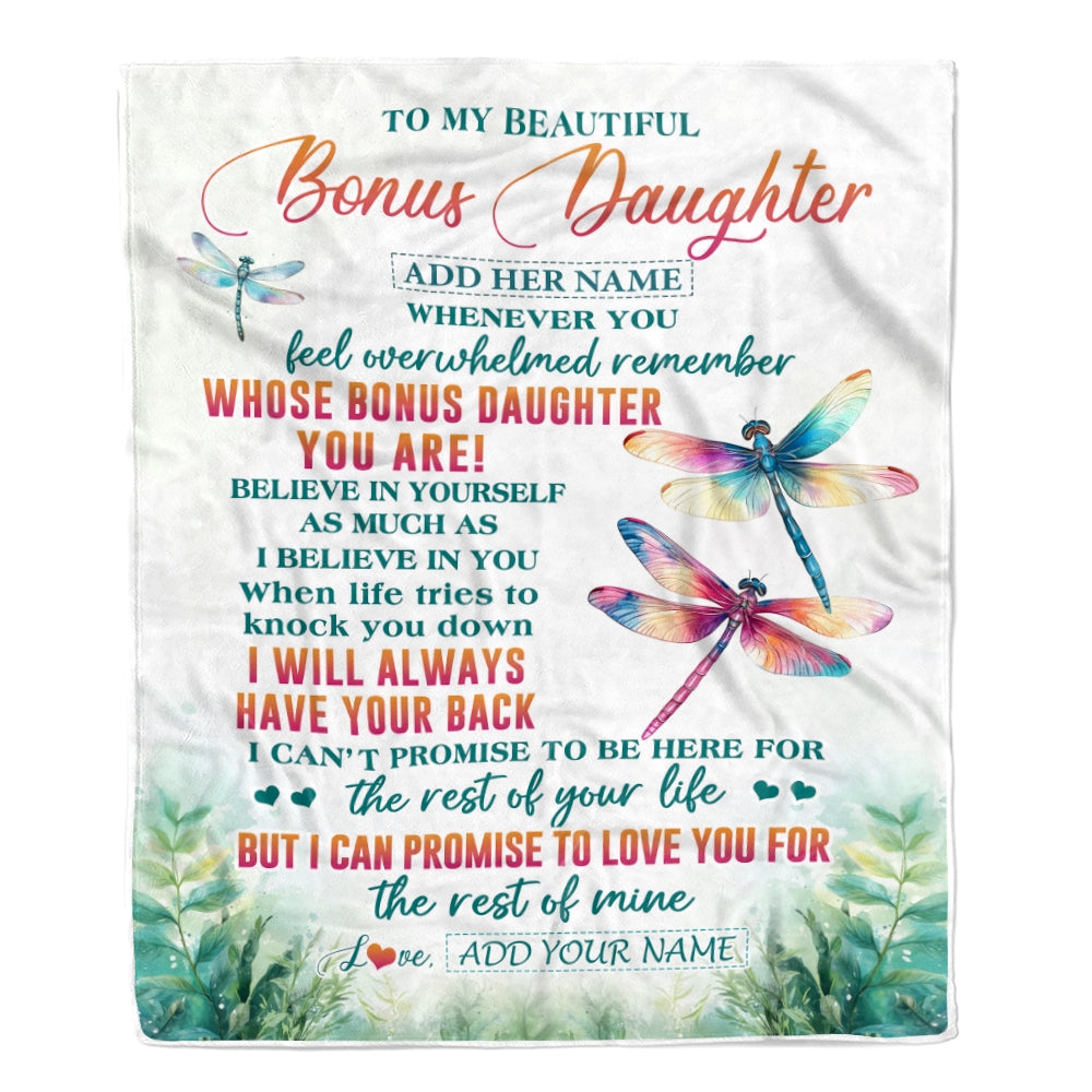 Personalized To My Bonus Daughter Gifts Blanket From Stepmom Stepdad Whenever You Feel Dragonfly Stepdaughter Birthday Gifts Christmas Fleece Blanket | siriusteestore
