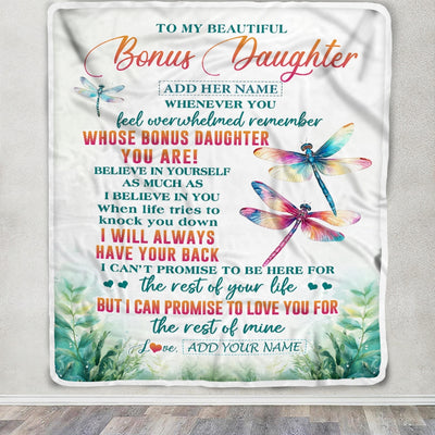 Personalized To My Bonus Daughter Gifts Blanket From Stepmom Stepdad Whenever You Feel Dragonfly Stepdaughter Birthday Gifts Christmas Fleece Blanket | siriusteestore