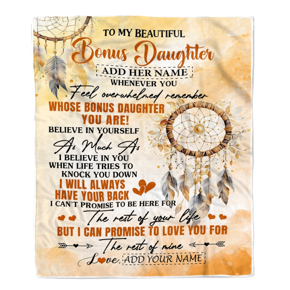 Personalized To My Bonus Daughter Gifts Blanket From Stepmom Stepdad Whenever You Feel Dream Catcher Stepdaughter Birthday Gifts Christmas Fleece Blanket | siriusteestore