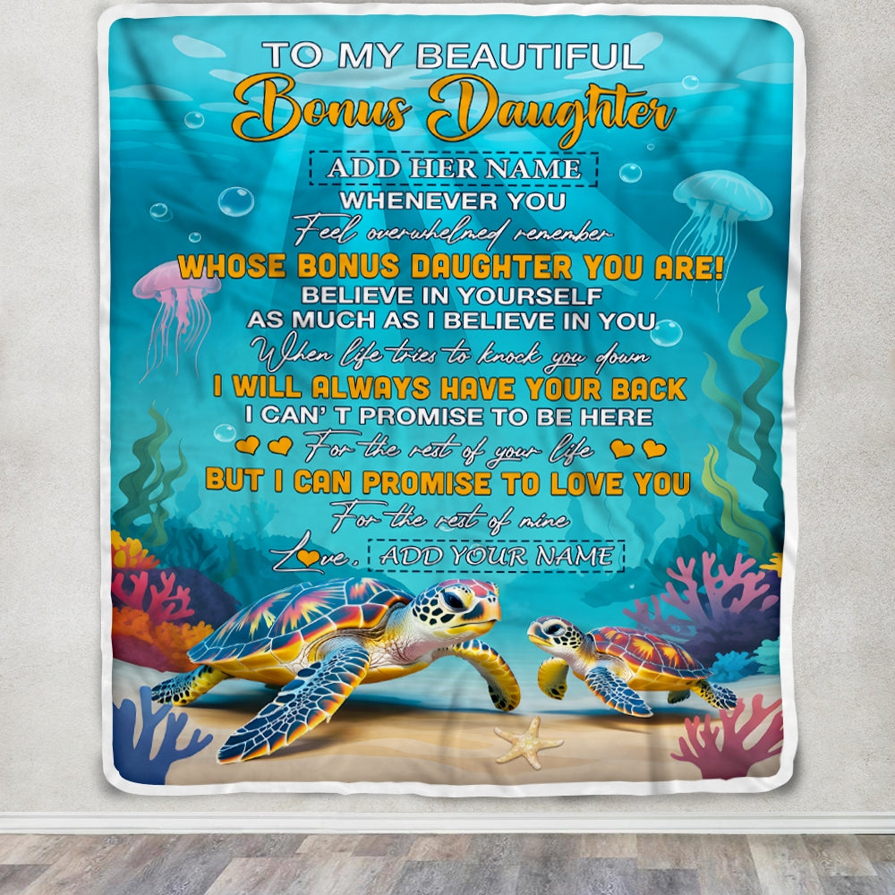 Personalized To My Bonus Daughter Gifts Blanket From Stepmom Stepdad Whenever You Feel Turtle Stepdaughter Birthday Gifts Graduation Christmas Fleece Blanket | siriusteestore