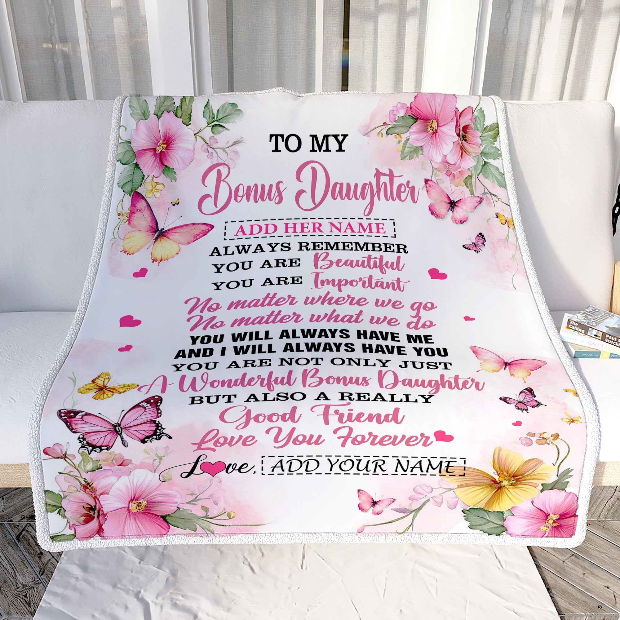 Personalized To My Bonus Daughter Gifts Blanket From Stepmom Stepdad You Are Beautiful Birthday Gifts For Stepdaughter Graduation Christmas Fleece Blanket | siriusteestore