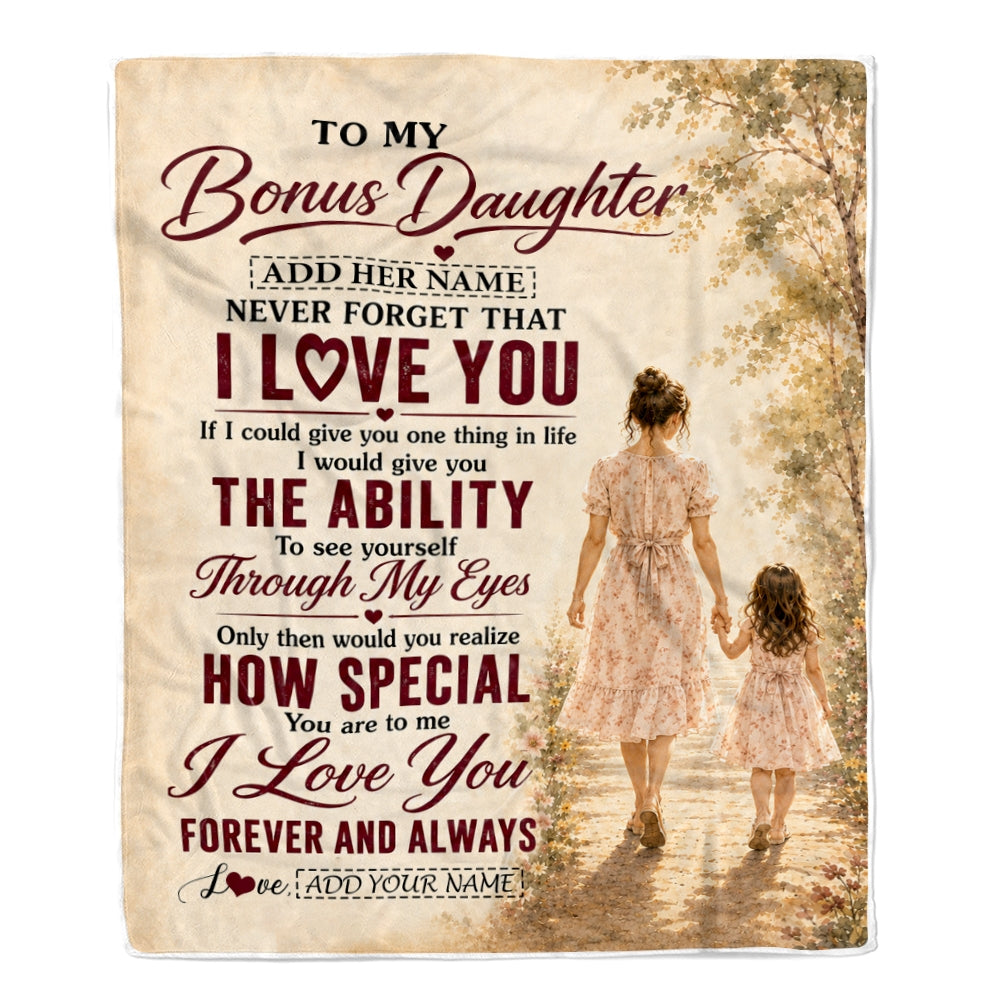 Personalized To My Bonus Daughter Gifts Blanket From Stepmom Stepdaughter Holding Hands Letter Birthday Gift Graduation Christmas Customized Fleece Blanket | siriusteestore