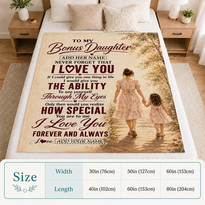 Personalized To My Bonus Daughter Gifts Blanket From Stepmom Stepdaughter Holding Hands Letter Birthday Gift Graduation Christmas Customized Fleece Blanket | siriusteestore