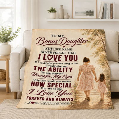 Personalized To My Bonus Daughter Gifts Blanket From Stepmom Stepdaughter Holding Hands Letter Birthday Gift Graduation Christmas Customized Fleece Blanket | siriusteestore