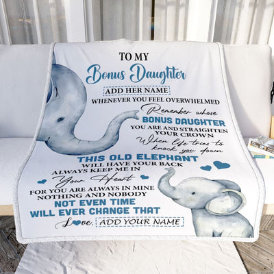 Personalized To My Bonus Daughter Gifts Blanket From Stepmom Whenever Elephant Unique Birthday Gifts For Stepdaughter Graduation Christmas Fleece Blanket | siriusteestore
