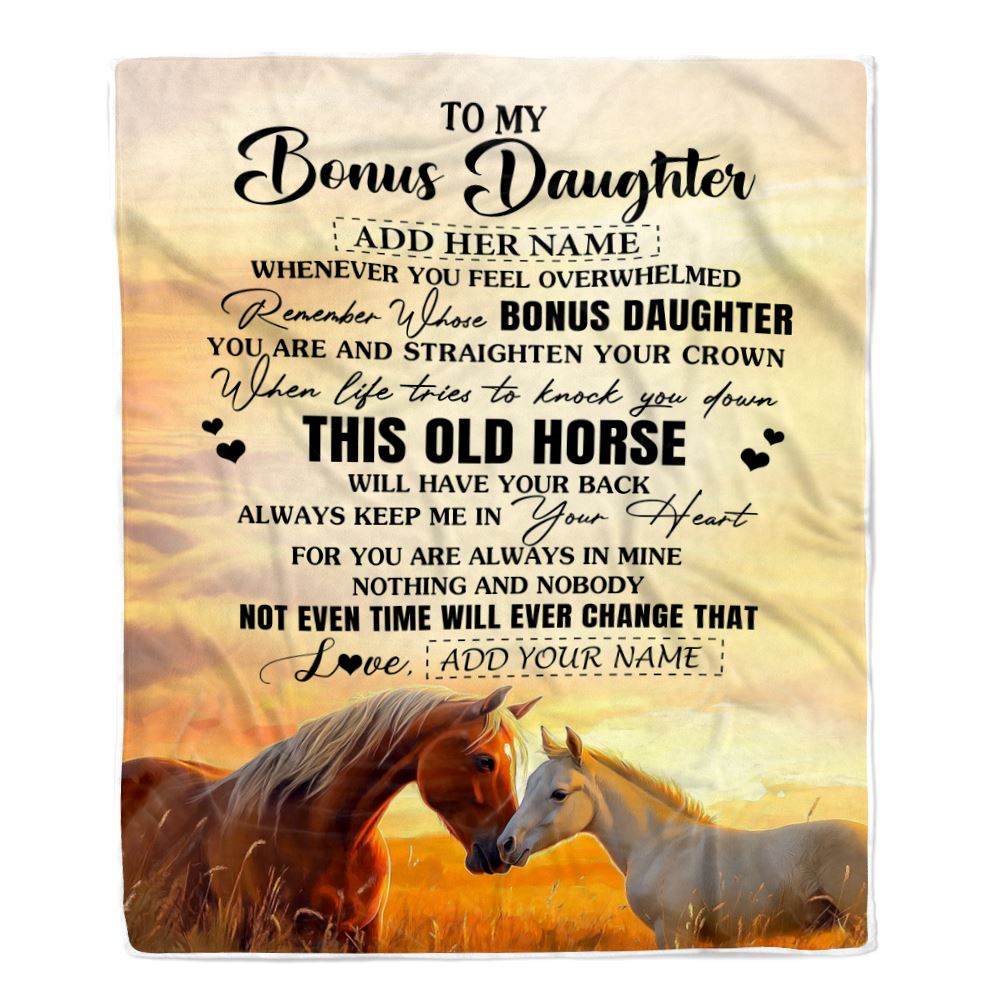 Personalized To My Bonus Daughter Gifts Blanket From Stepmom Whenever Horse Unique Birthday Gifts For Stepdaughter Graduation Christmas Custom Fleece Blanket | siriusteestore