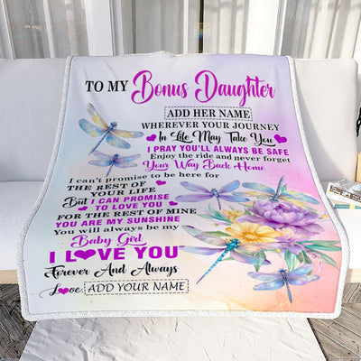 Personalized To My Bonus Daughter Gifts Blanket From Stepmom Wherever Your Journey In Life Dragonfly Stepdaughter Birthday Gifts Customized Fleece Blanket | siriusteestore