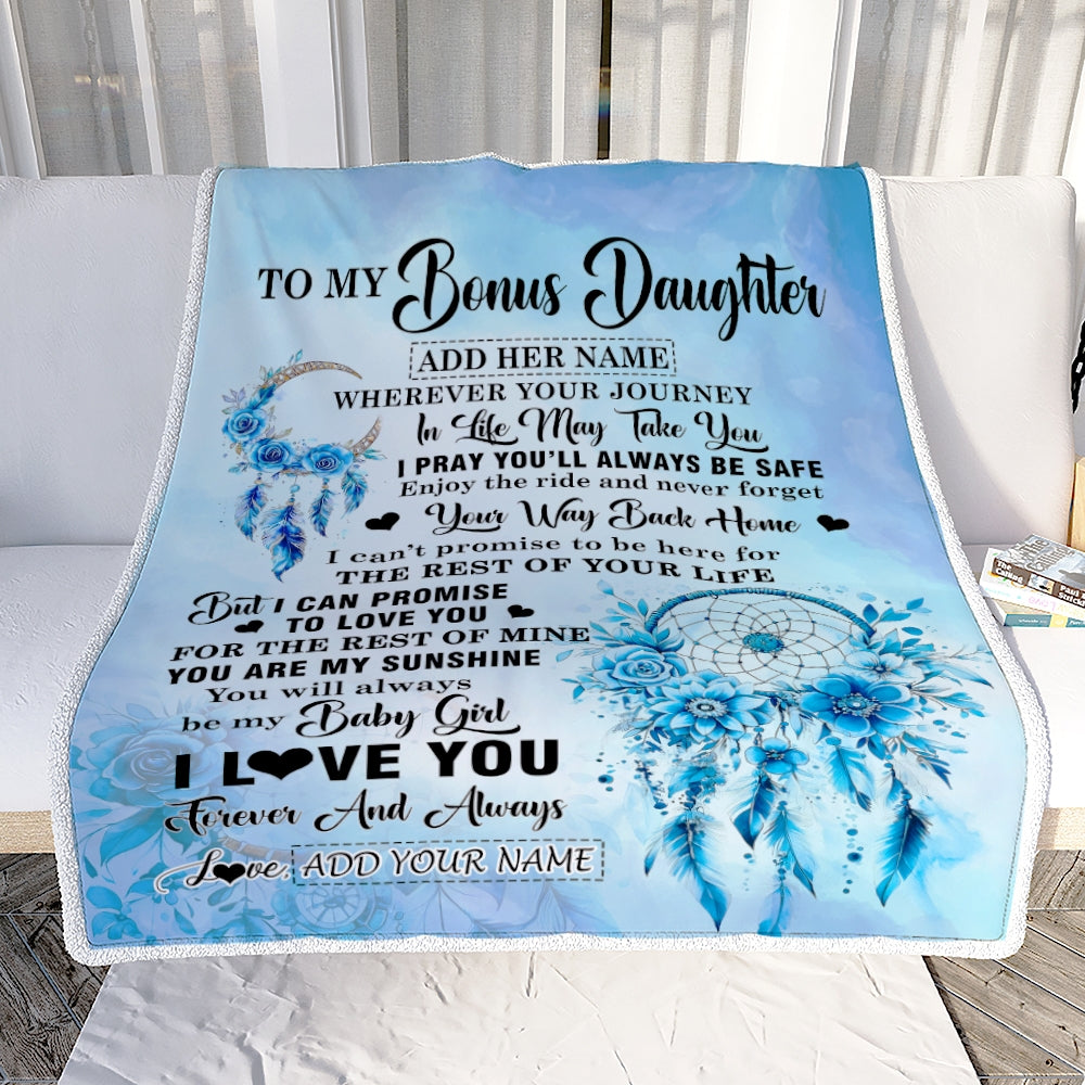 Personalized To My Bonus Daughter Gifts Blanket From Stepmom Wherever Your Journey In Life Dream Catcher Stepdaughter Birthday Gifts Customized Fleece Throw Blanket | siriusteestore