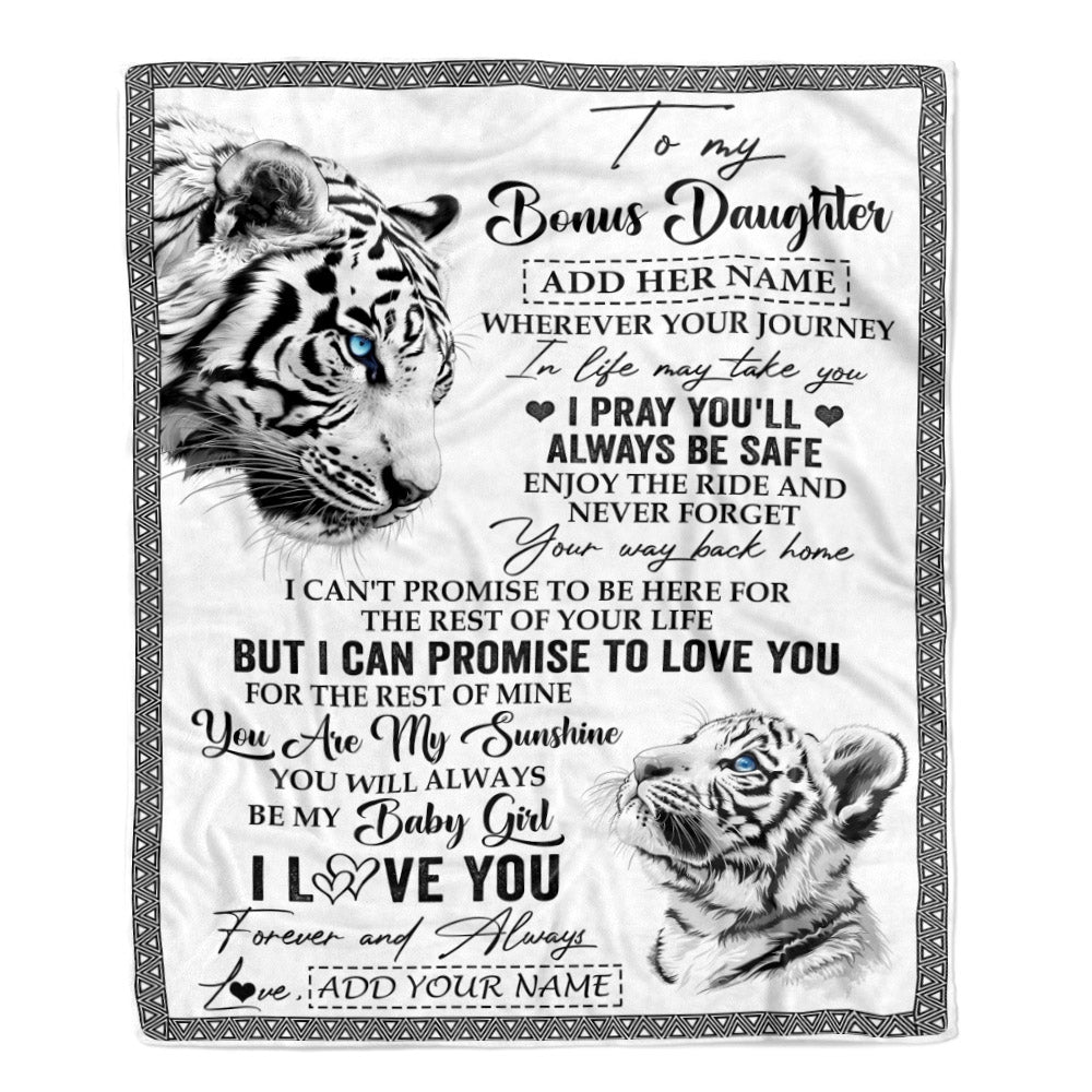 Personalized To My Bonus Daughter Gifts Blanket From Stepmom Wherever Your Journey In Life White Tier Stepdaughter Birthday Gifts Christmas Fleece Blanket | siriusteestore