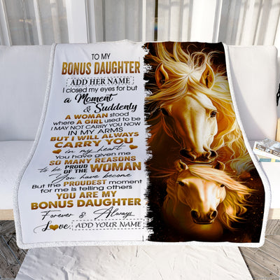 Personalized To My Bonus Daughter Gifts Blanket From Stepmother Dad I Close My Eyes Horse Stepdaughter Birthday Gifts Graduation Christmas Fleece Blanket | siriusteestore