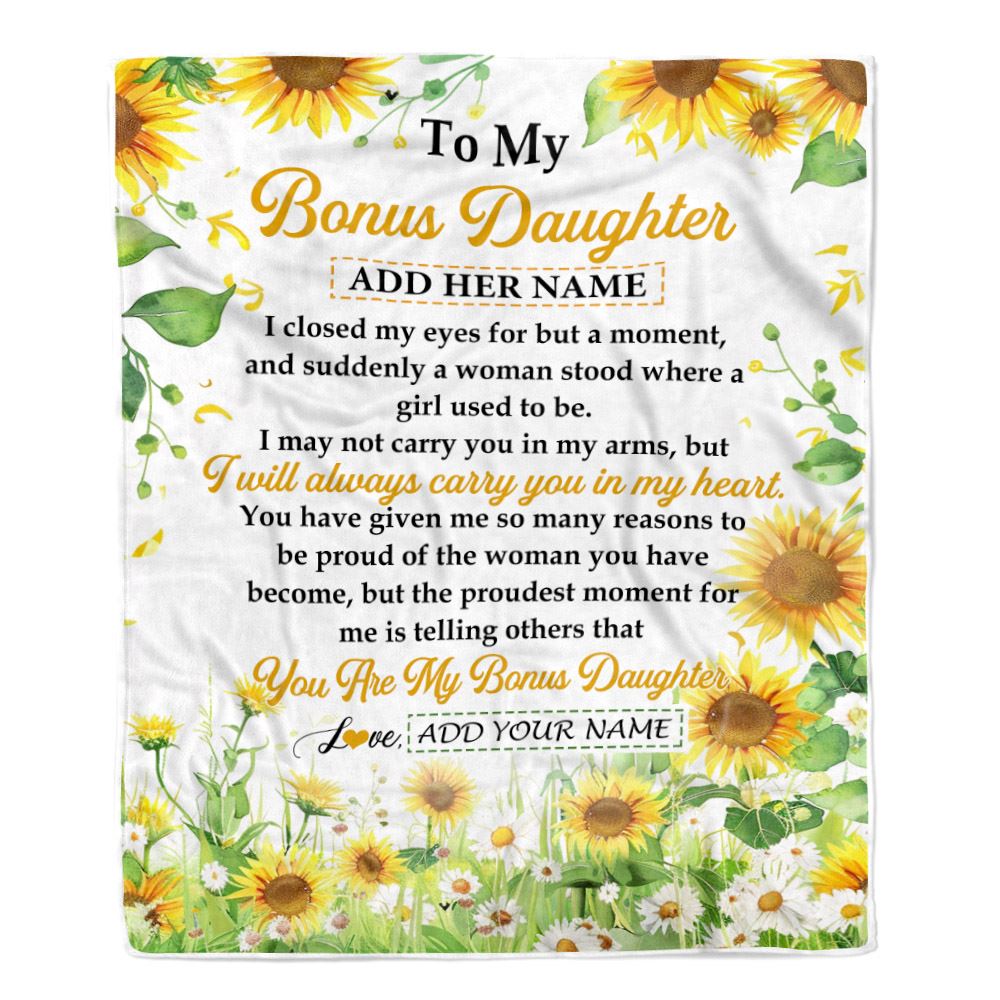 Personalized To My Bonus Daughter Gifts Blanket From Stepmother I Closed My Eyes Sunflower Best Stepdaughter Birthday Gifts Christmas Customized Fleece Blanket | siriusteestore
