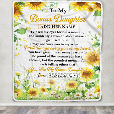 Personalized To My Bonus Daughter Gifts Blanket From Stepmother I Closed My Eyes Sunflower Best Stepdaughter Birthday Gifts Christmas Customized Fleece Blanket | siriusteestore