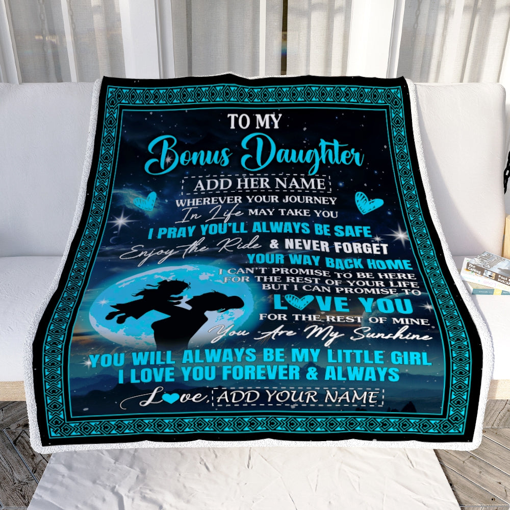 Personalized To My Bonus Daughter Gifts Blanket From Stepmother Promise To Love You Gifts For Stepdaughter Birthday Graduation Christmas Custom Fleece Blanket | siriusteestore