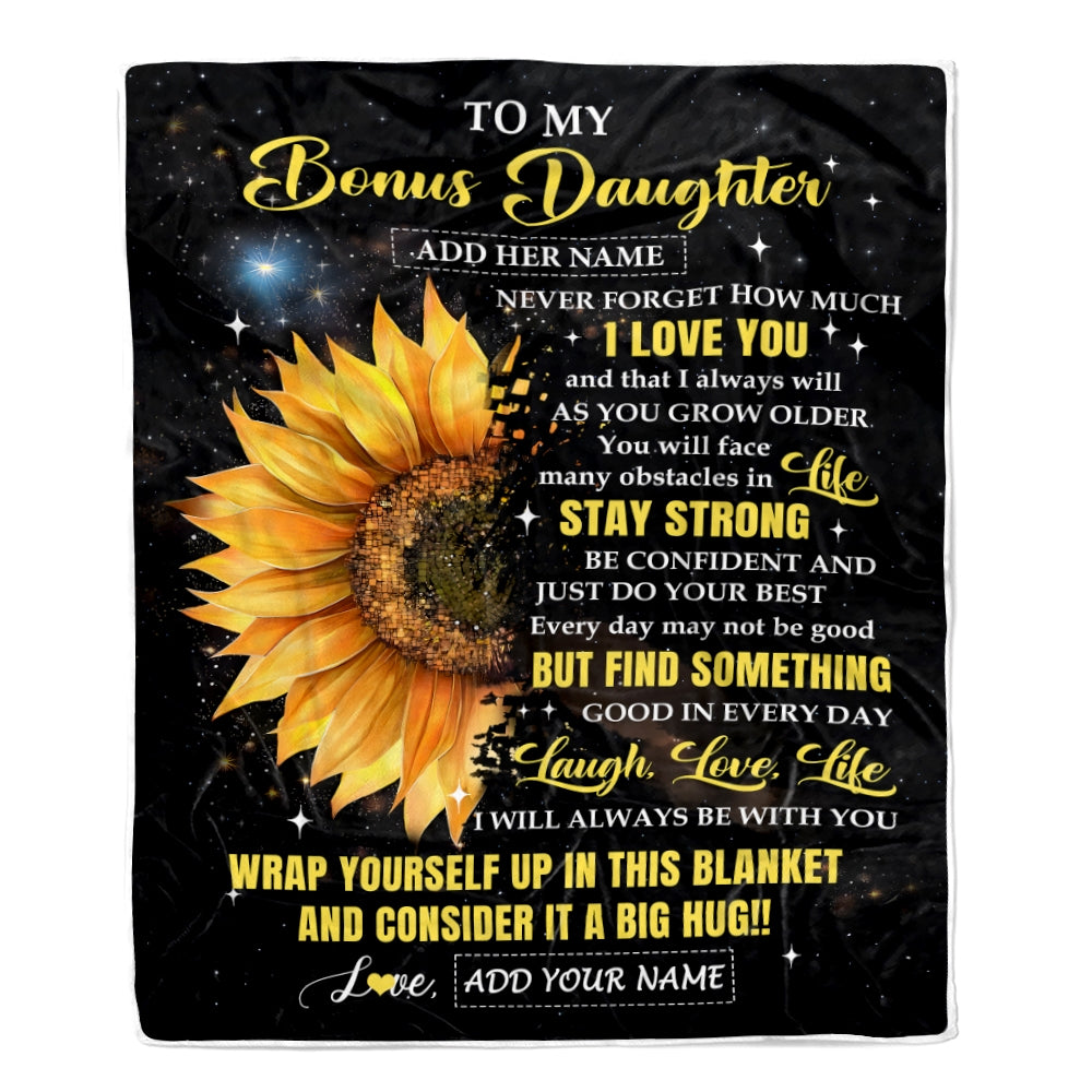 Personalized To My Bonus Daughter Gifts Blanket Purple Wood How Much I Love You Custom Stepdaughter Birthday Gifts Graduation Christmas Fleece Throw Blanket | siriusteestore