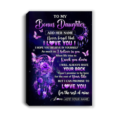 Personalized To My Bonus Daughter Gifts Canvas From Step Mom Floral Butterfly Love You Stepdaughter Birthday Gifts Graduation Christmas Custom Wall Art Framed Canvas | siriusteestore