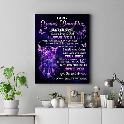 Personalized To My Bonus Daughter Gifts Canvas From Step Mom Floral Butterfly Love You Stepdaughter Birthday Gifts Graduation Christmas Custom Wall Art Framed Canvas | siriusteestore