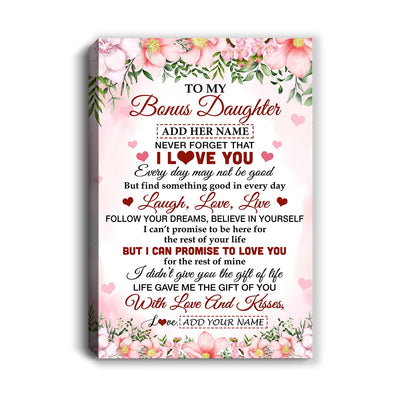 Personalized To My Bonus Daughter Gifts Canvas From Step Mom Floral I Love You Birthday Gifts For Stepdaughter Graduation Christmas Custom Wall Art Framed Canvas | siriusteestore