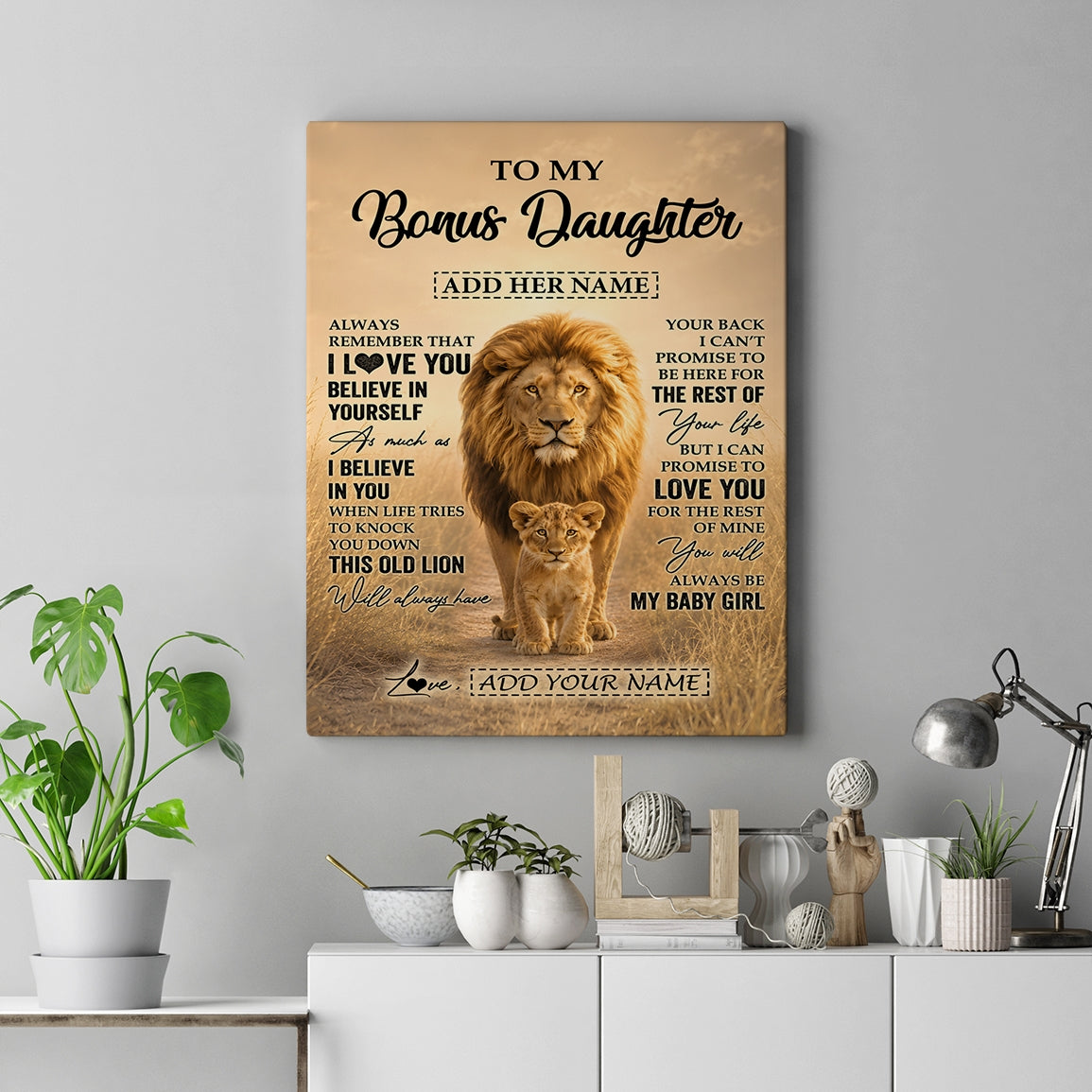 Personalized To My Bonus Daughter Gifts Canvas From Stepdad Always Remember Lion Gifts For Stepdaughter Birthday Graduation Christmas Custom Wall Art Framed Canvas | siriusteestore