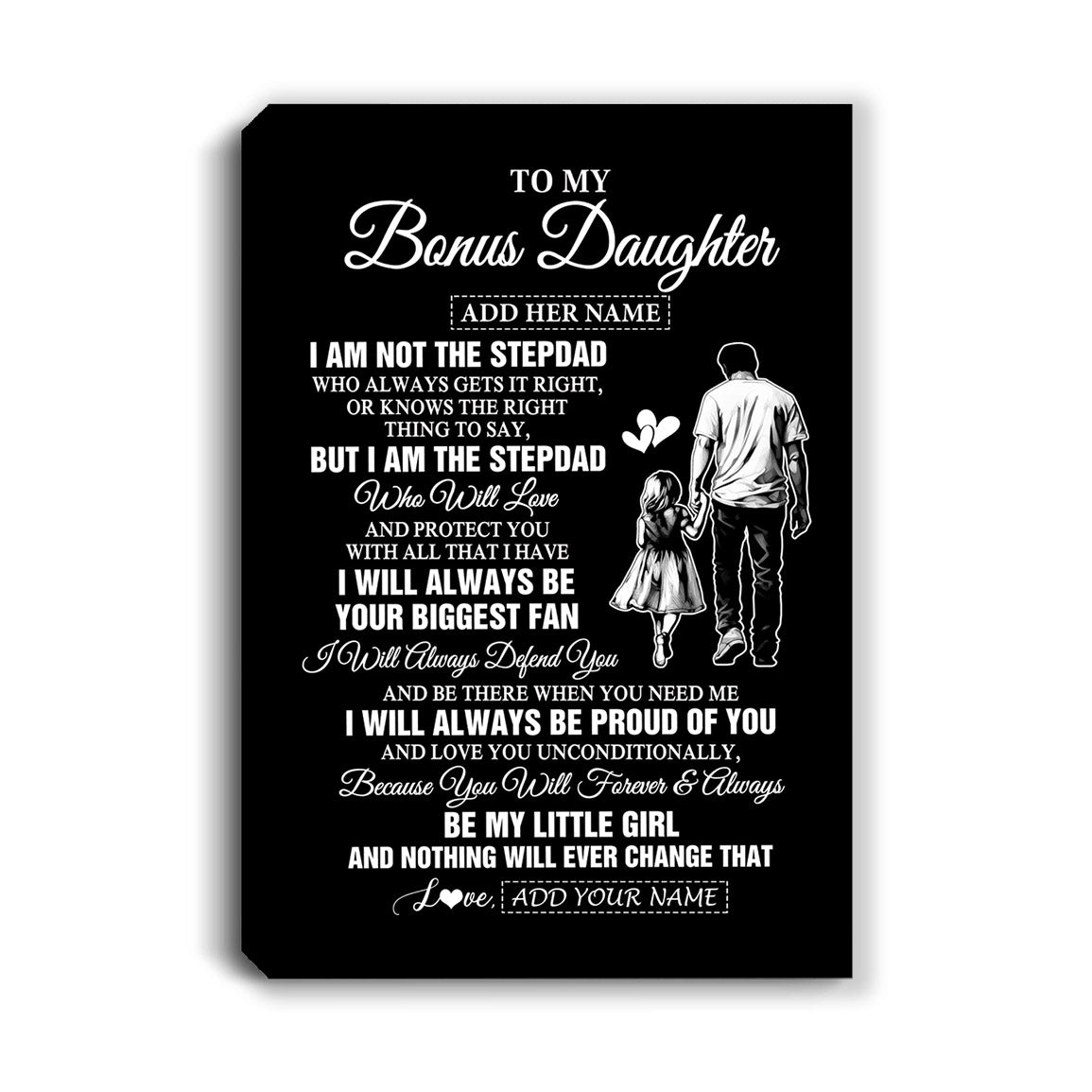 Personalized To My Bonus Daughter Gifts Canvas From Stepdad Biggest Fan Birthday Gifts For Stepdaughter From Stepfather Christmas Custom Wall Art Framed Canvas | siriusteestore