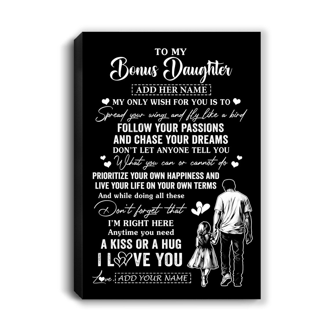 Personalized To My Bonus Daughter Gifts Canvas From Stepdad My Only Wish For You Stepdaughter Birthday Gifts Graduation Christmas Custom Wall Art Print Framed Canvas | siriusteestore