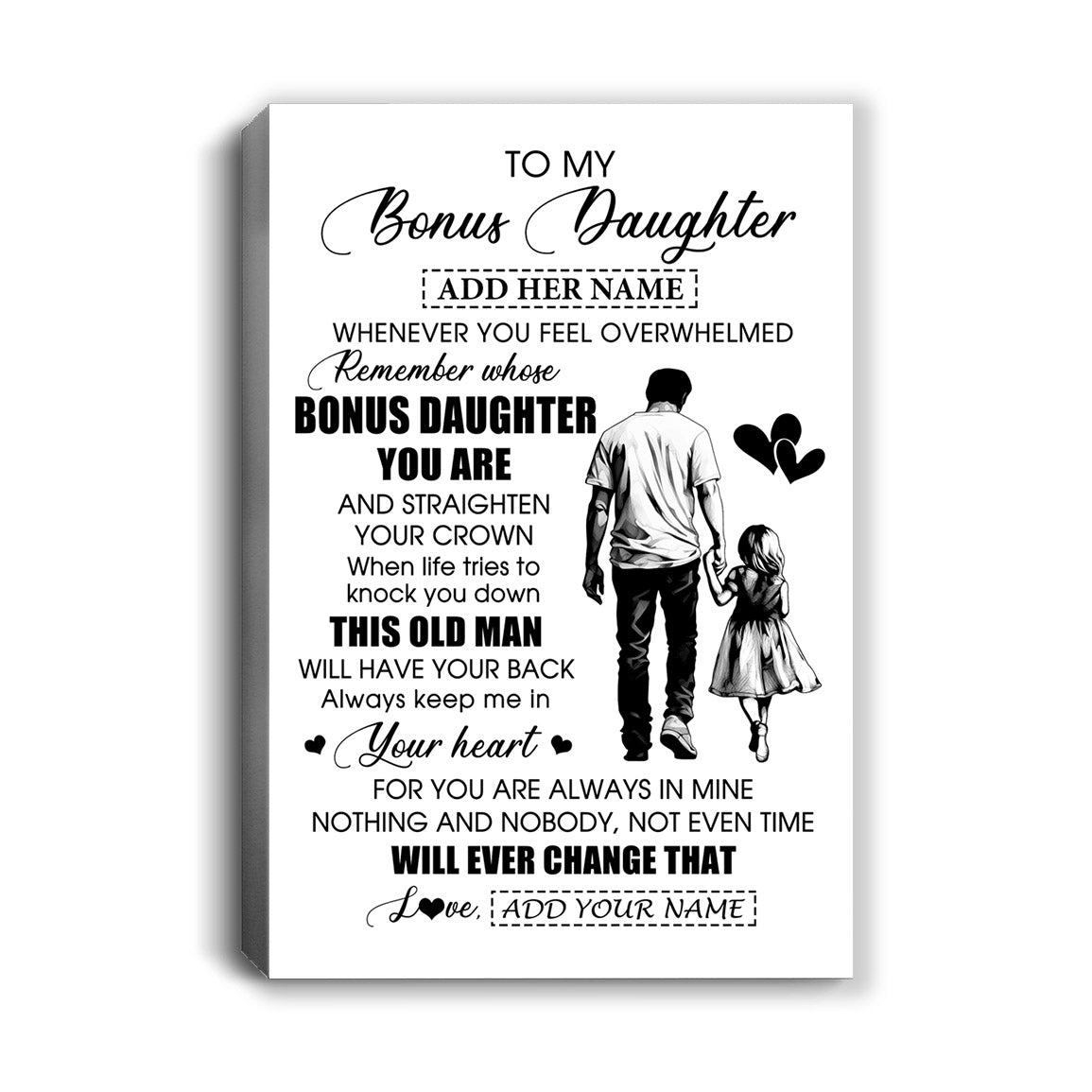 Personalized To My Bonus Daughter Gifts Canvas From Stepdad Whenever Man Unique Birthday Gifts For Stepdaughter Graduation Christmas Custom Art Print Framed Canvas | siriusteestore