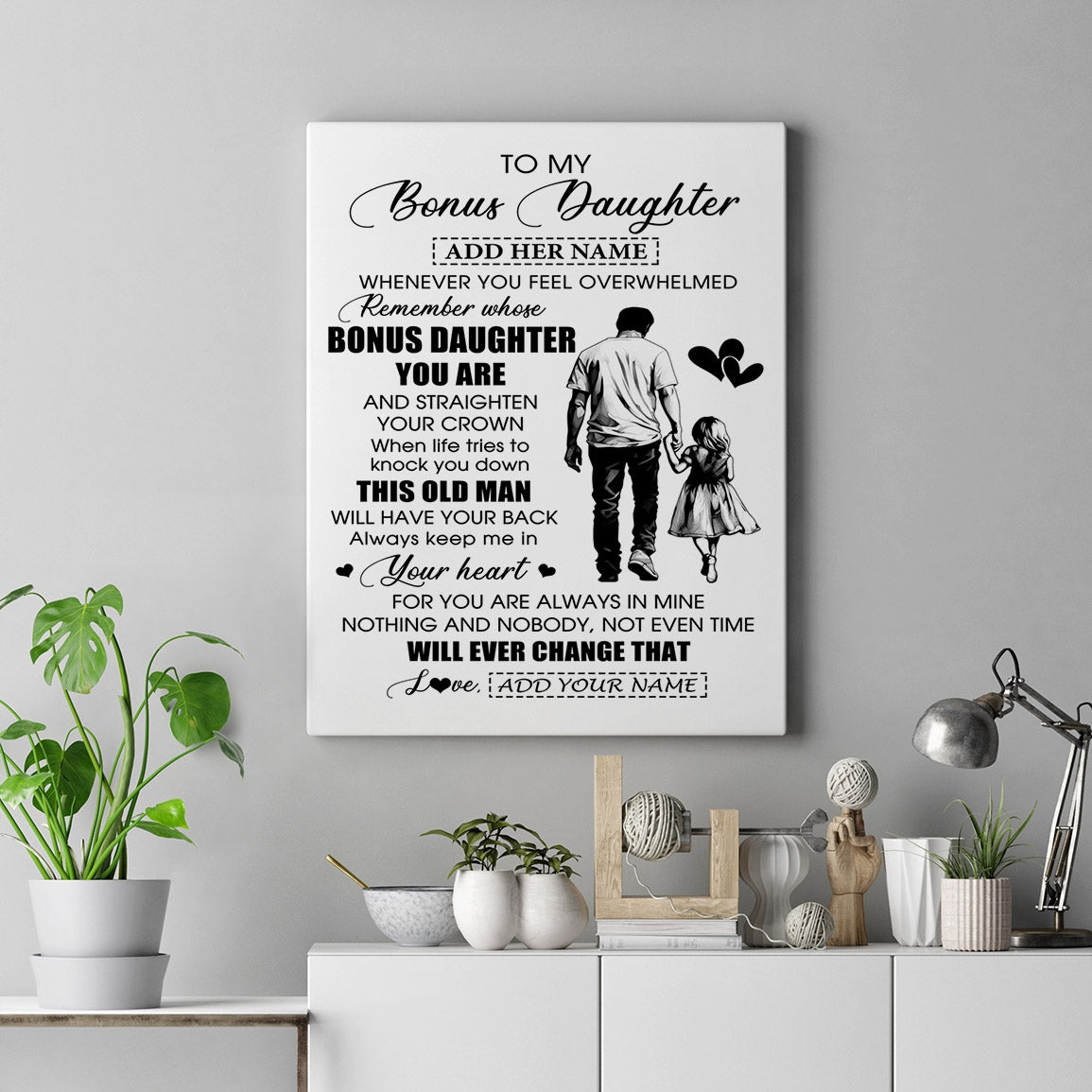 Personalized To My Bonus Daughter Gifts Canvas From Stepdad Whenever Man Unique Birthday Gifts For Stepdaughter Graduation Christmas Custom Art Print Framed Canvas | siriusteestore